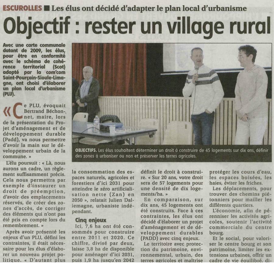 Escurolles : objectif, rester un village rural